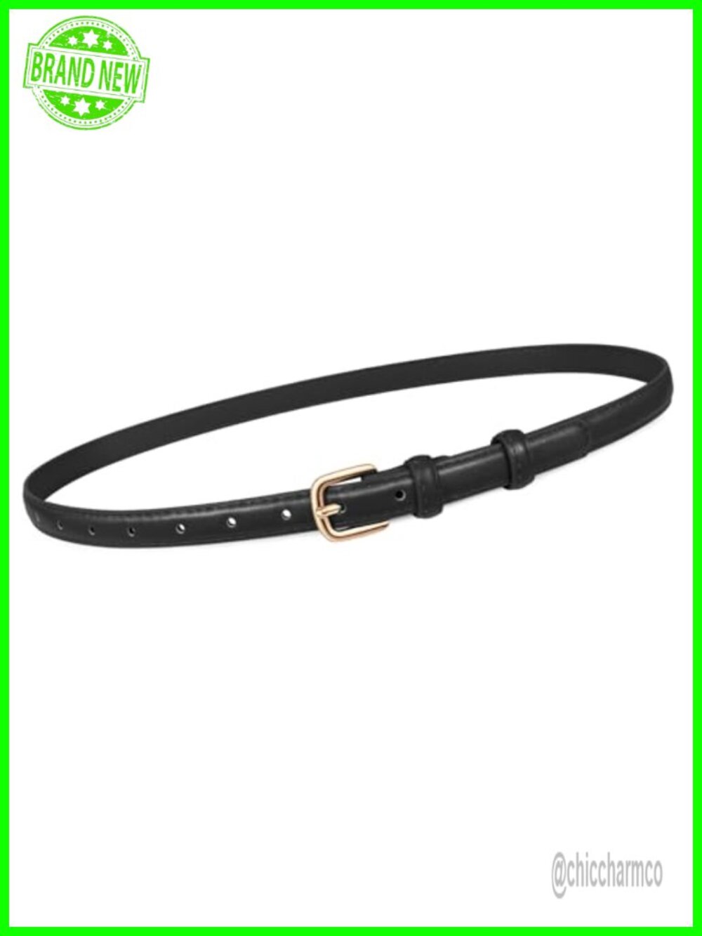 Faux Leather Skinny Belt Thin Waist Belt with Gold Buckle
